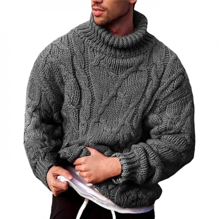 Men'S Favoshape | Men'S Casual Turtleneck Cable Knitted Pullover Sweater