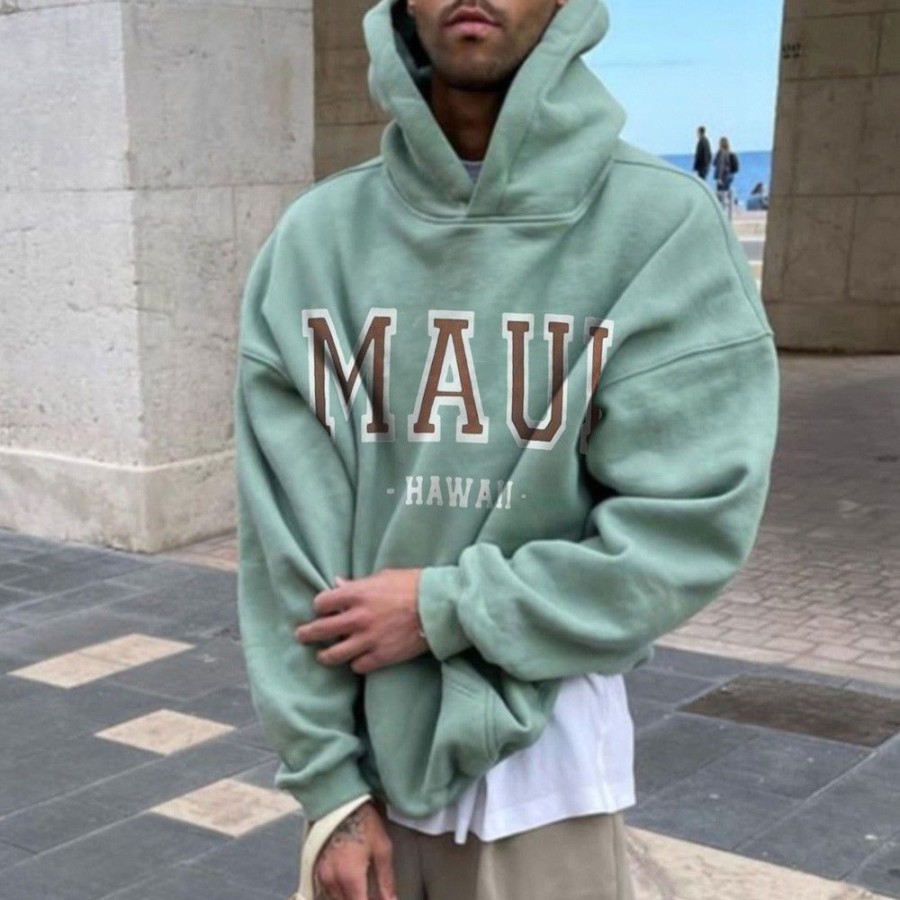 Men'S Favoshape | Men'S Loose Fit Maui Hawaii Printed Hoodie Green