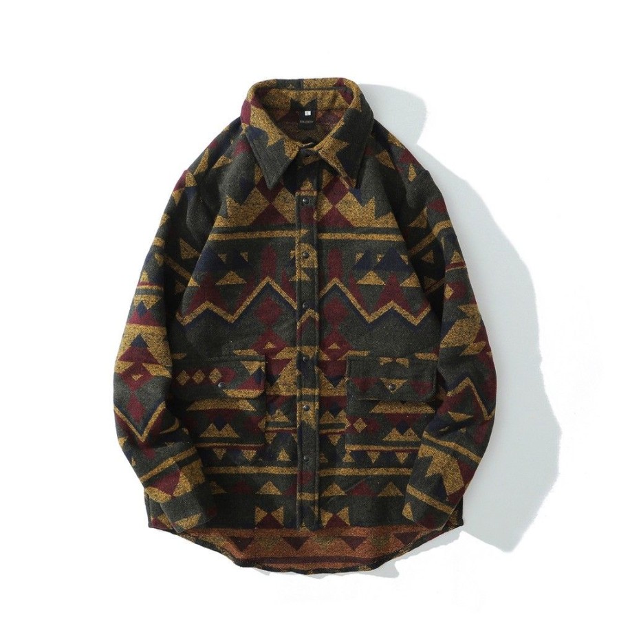 Men'S Favoshape | Men'S Distressed Aztec Pattern Ethnic Style Shirt Jacket