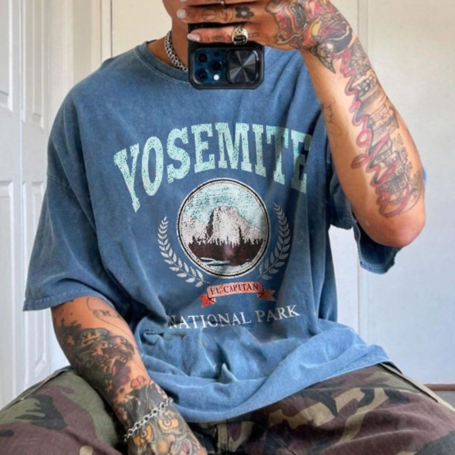 Men'S Favoshape | Men'S Vintage Yosemite National Park T-Shirt Blue