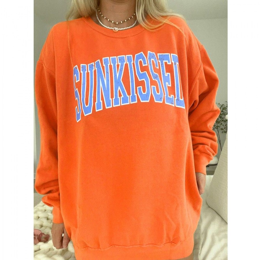 Women'S Favoshape | Women'S Sunkissed Printed Crewneck Sweatshirt Orange