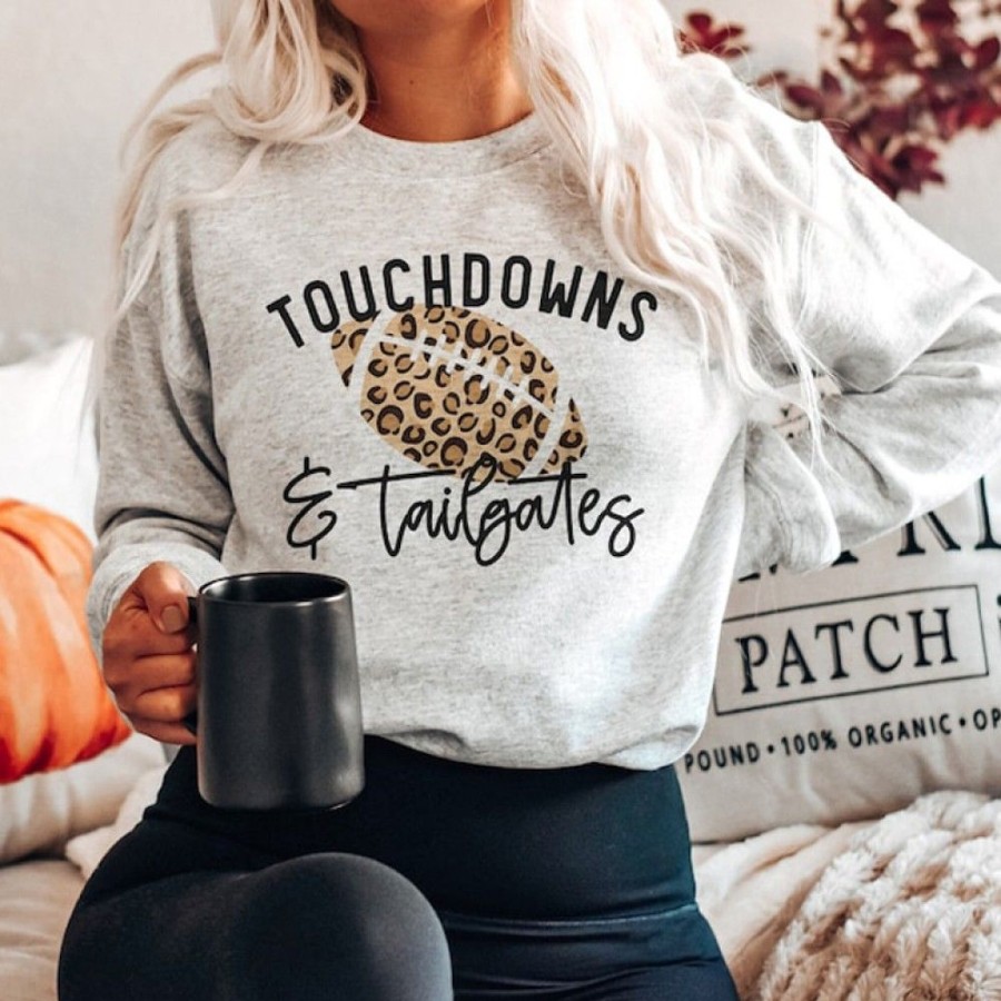 Women'S Favoshape | Women'S Leopard Football Touchdowns Tailgate Sweatshirt