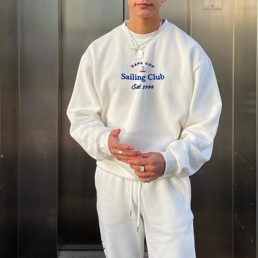 Men'S Favoshape | Men'S Cape Cod Est 1996 Sailing Club Crewneck Sweatshirt White