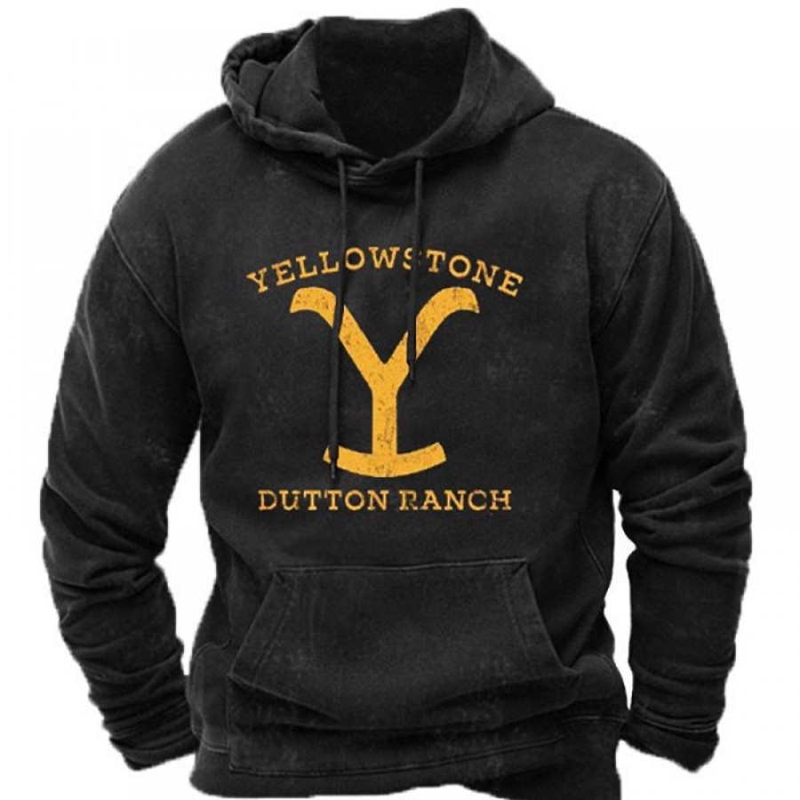 Men'S Favoshape | Men'S Retro Yellowstone Dutton Ranch Loose Hoodie Black