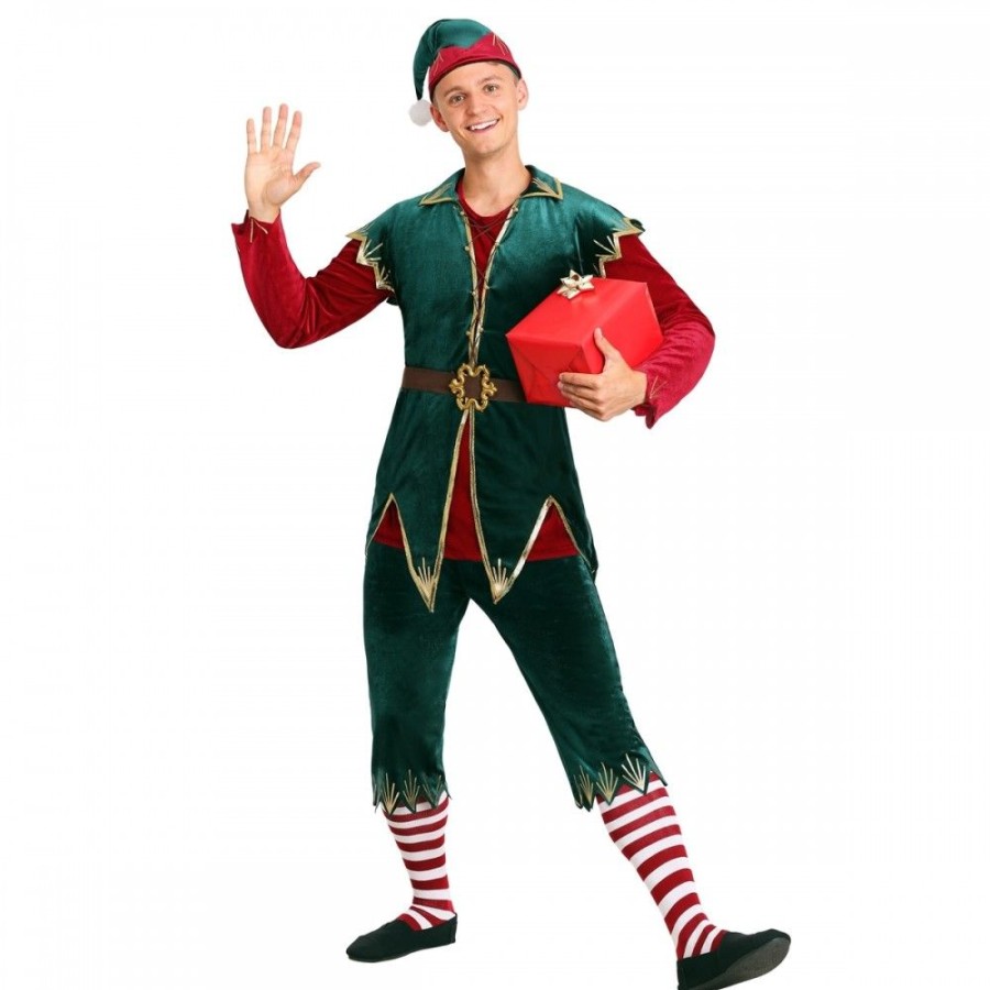 Ugly Sweater Favoshape | Men'S Deluxe Holiday Elf Costume Christmas Santa'S Helper Cosplay Suit Full Set Green