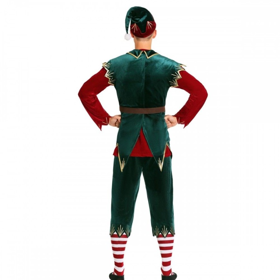 Ugly Sweater Favoshape | Men'S Deluxe Holiday Elf Costume Christmas Santa'S Helper Cosplay Suit Full Set Green