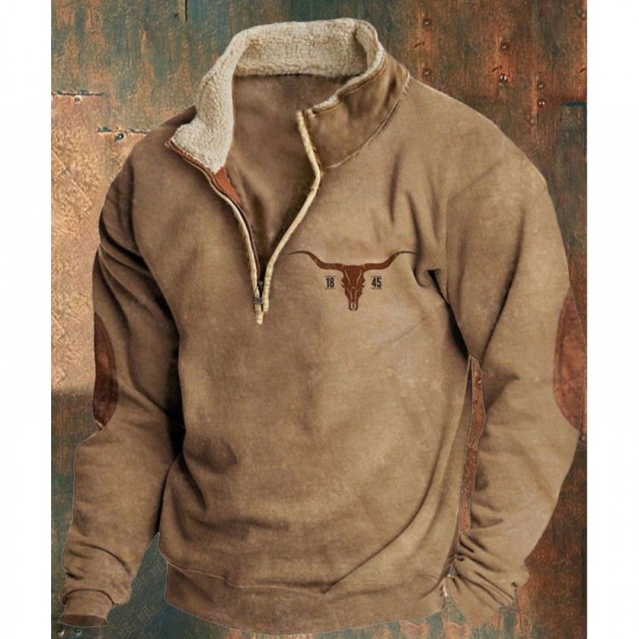 Men'S Favoshape | Men'S Cowboy Fleece Collar Long Sleeve Sweatshirt Khaki