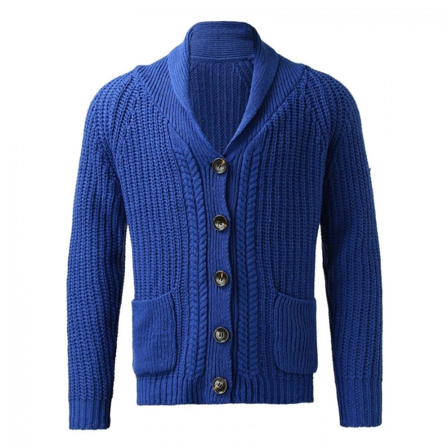 Men'S Favoshape | Men'S Vintage Needle Lapel Knitted Cardigan Sweater Blue