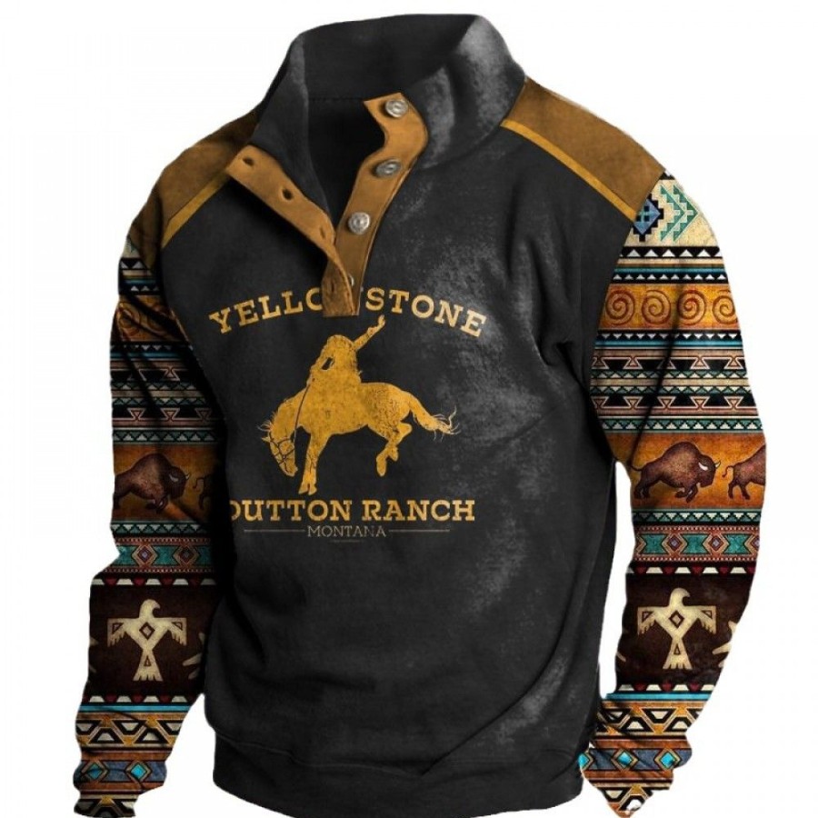 Men'S Favoshape | Men'S Yellowstone Button Down 3D Printed Stand Collar Sweatshirt