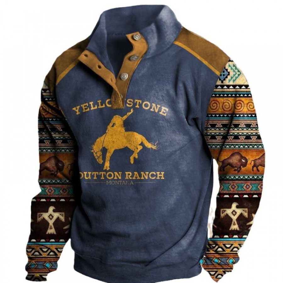 Men'S Favoshape | Men'S Yellowstone Button Down 3D Printed Stand Collar Sweatshirt