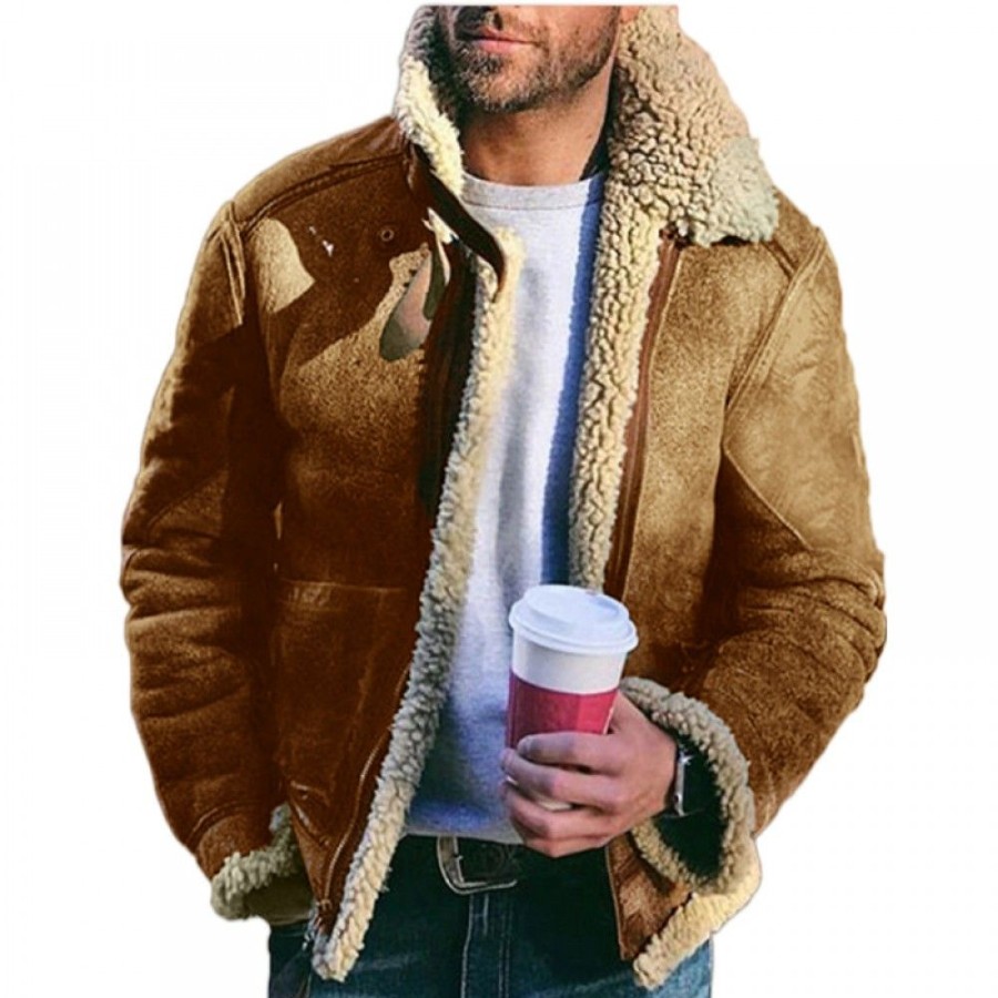 Men'S Favoshape | Men'S B3 Bomber Artificial Sheepskin Fleece Lapel Jacket