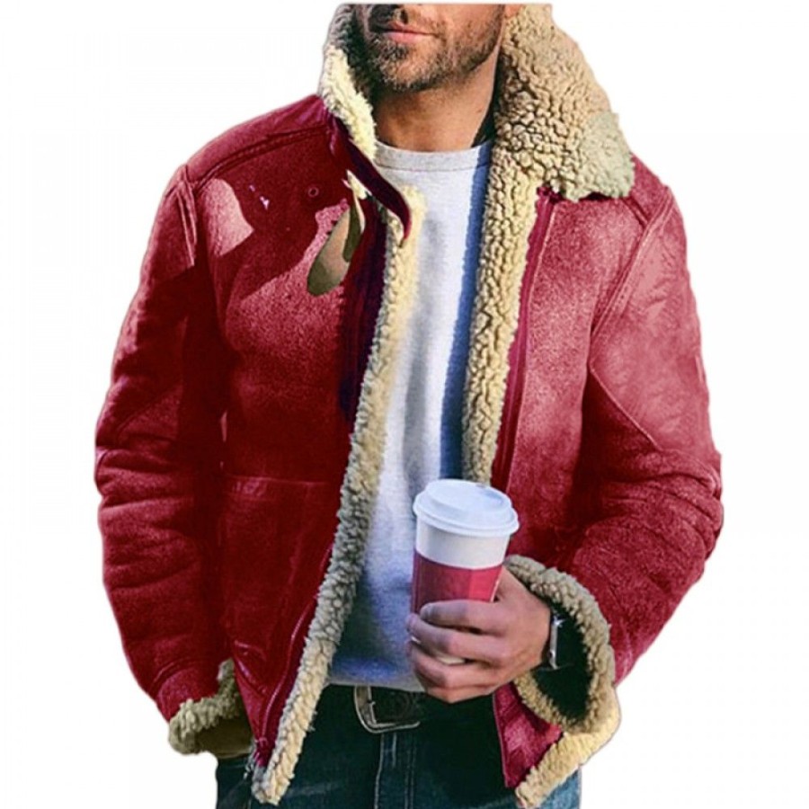 Men'S Favoshape | Men'S B3 Bomber Artificial Sheepskin Fleece Lapel Jacket