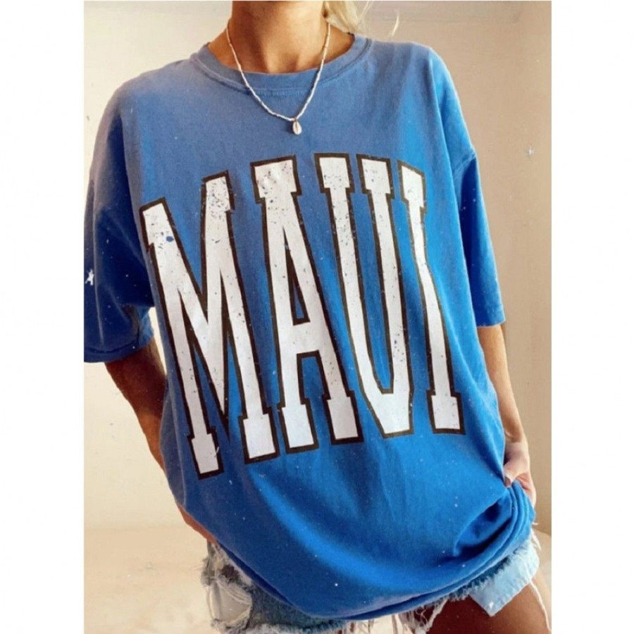 Women'S Favoshape | Women'S Maui Printed Short Sleeves T-Shirt Blue