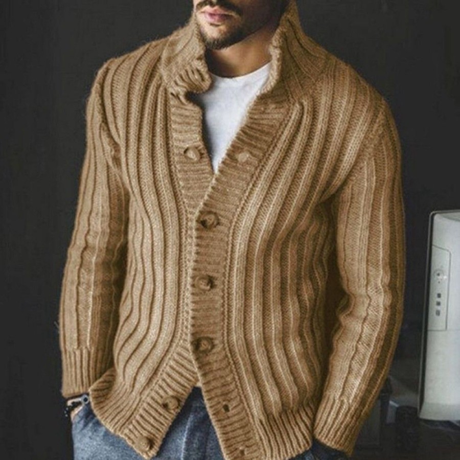 Men'S Favoshape | Men'S Casual Single Breasted Solid Color Knit Cardigan Sweater