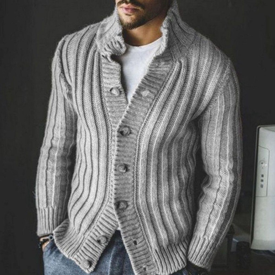 Men'S Favoshape | Men'S Casual Single Breasted Solid Color Knit Cardigan Sweater