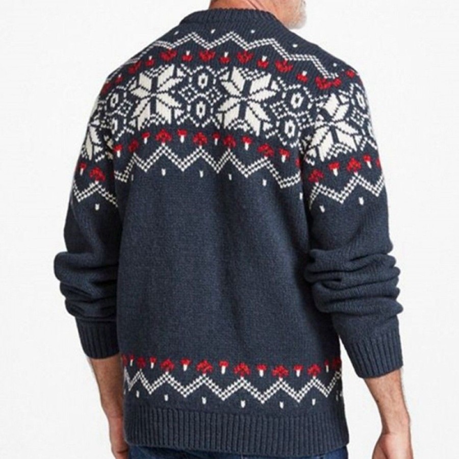 Men'S Favoshape | Men'S Vintage Round Neck Snowflake Pattern Pullover Sweater Navy