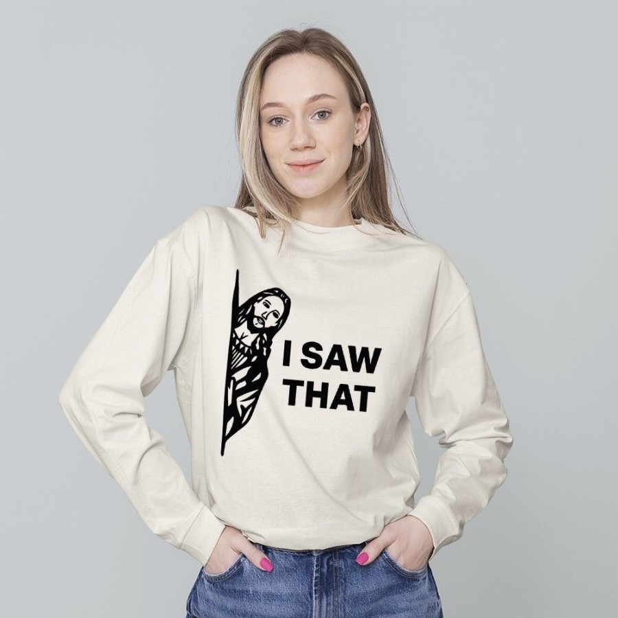 Women'S Favoshape | Women'S Jesus I Saw That Meme Crewneck Pullover Sweatshirt Khaki