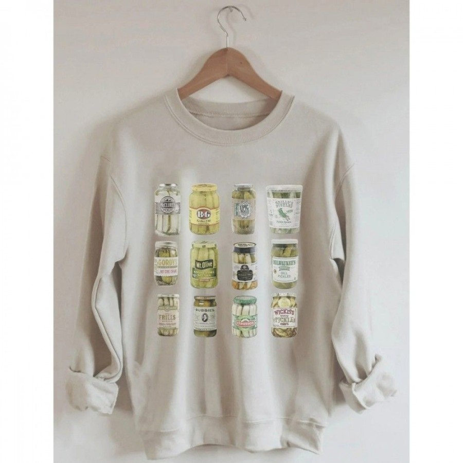 Women'S Favoshape | Women'S Canned Pickles Crewneck Sweatshirt Khaki