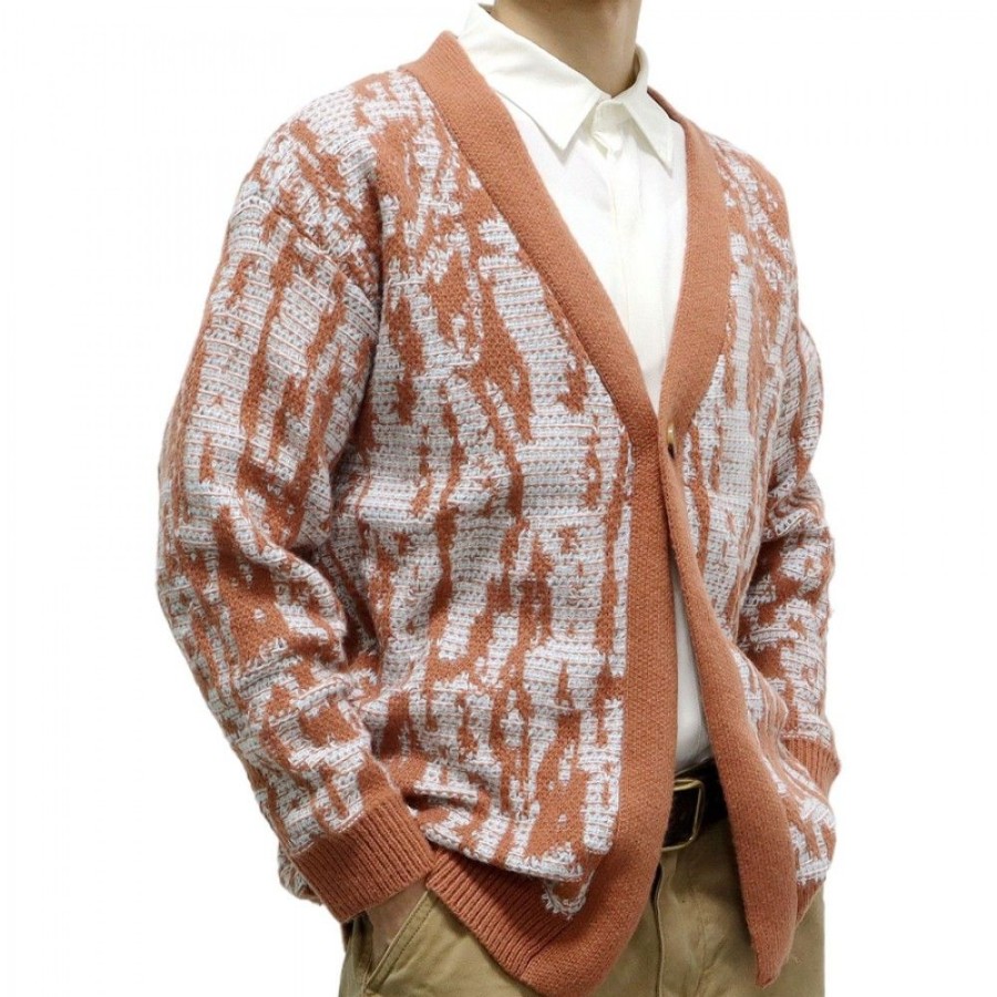 Men'S Favoshape | Men'S Western Cowboy V-Neck Button-Up Knitted Cardigan Brown