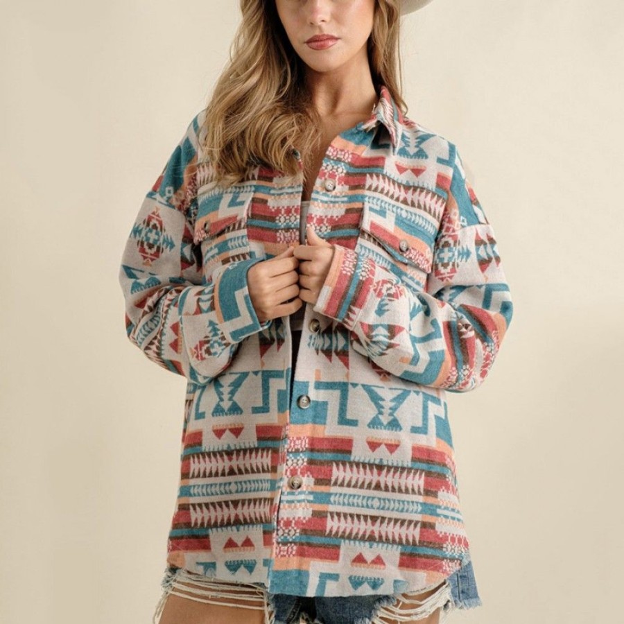 Women'S Favoshape | Women'S Aztec Pattern Patchwork Button-Up Jacket With Pocket