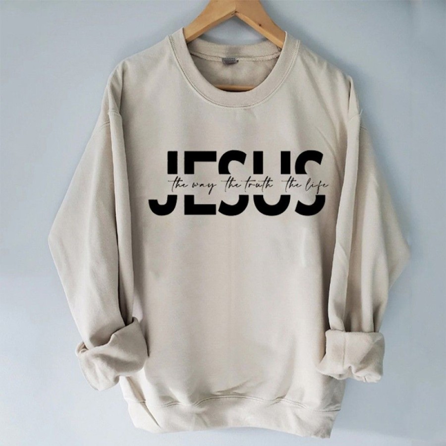 Women'S Favoshape | Jesus Is The Way The Truth The Life Sweatshirt Khaki