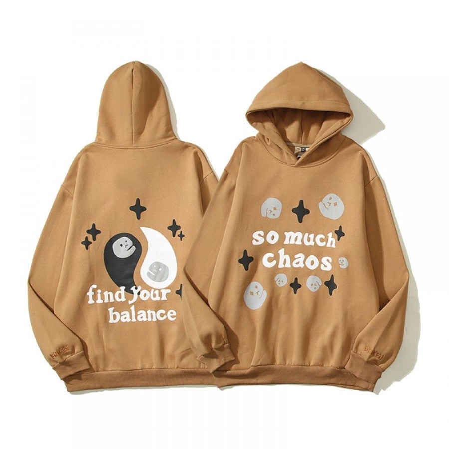 Men'S Favoshape | Hip Hop Streetwear Oversized So Much Chaos Hoodie Khaki