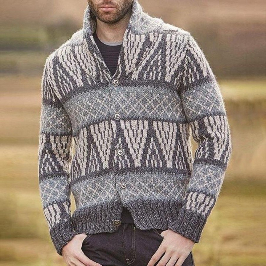 Men'S Favoshape | Men'S Retro Chunky Ribbed Knitted Shawl Collar Cardigan Gray