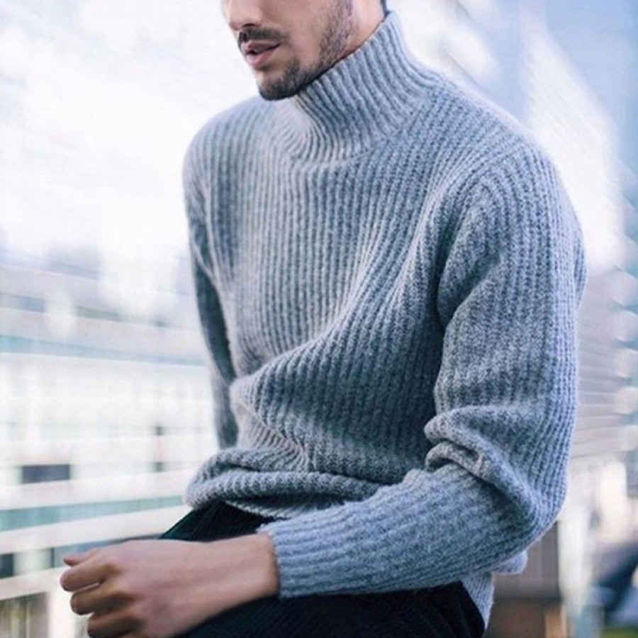 Men'S Favoshape | Men'S Classic High Neck Knitted Chunky Pullover Sweater