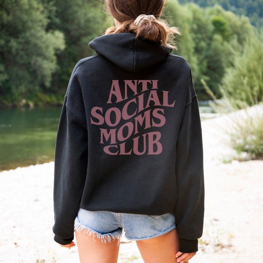 Women'S Favoshape | Women'S Anti Social Moms Club Hoodie Black