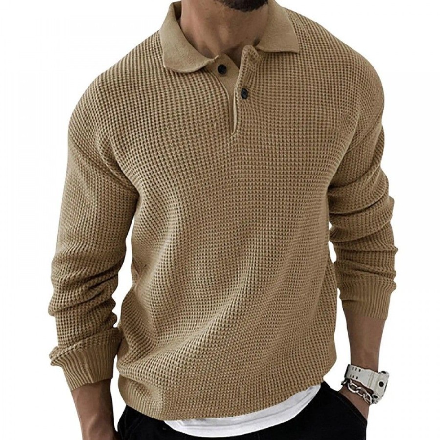 Men'S Favoshape | Men'S Western Waffle Knitted Shawl-Collar Pullover Sweater