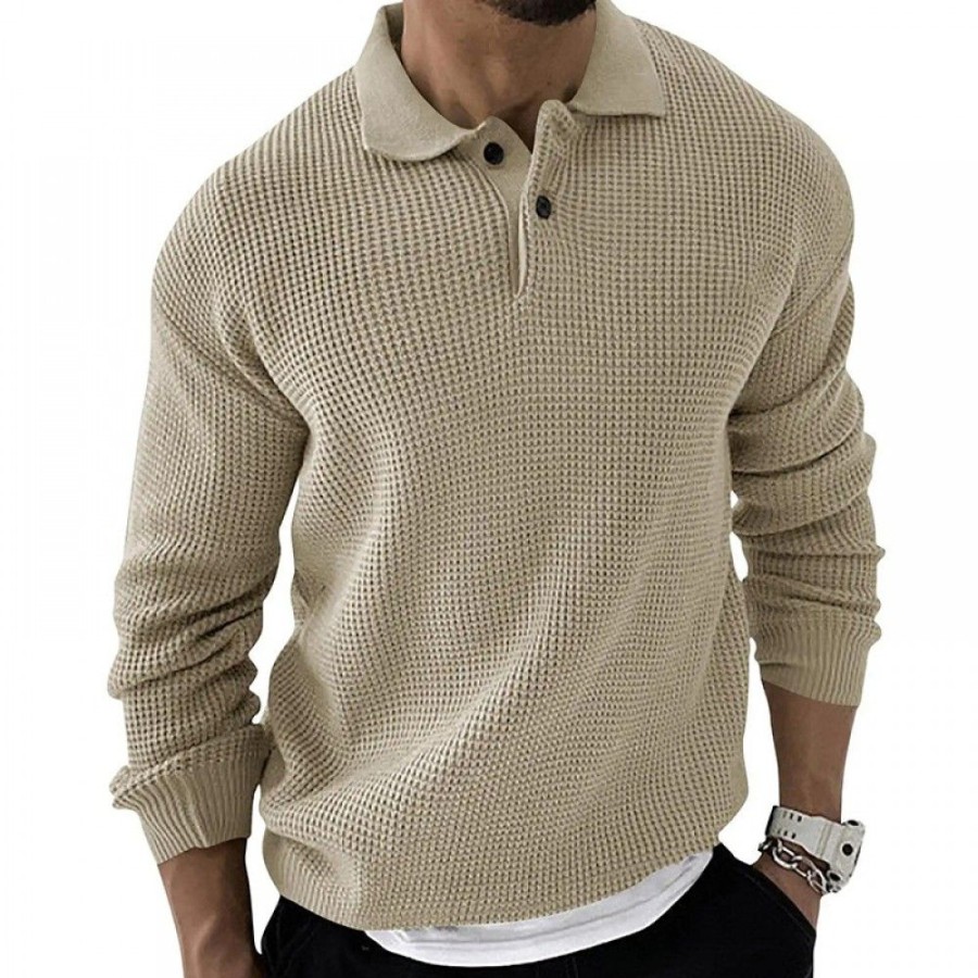 Men'S Favoshape | Men'S Western Waffle Knitted Shawl-Collar Pullover Sweater