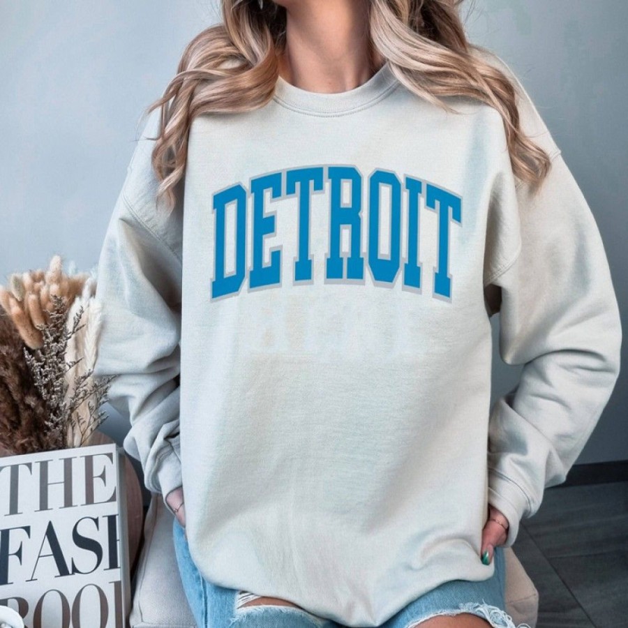 Women'S Favoshape | Women'S Detroit Football Season Crewneck Sweatshirt Gray