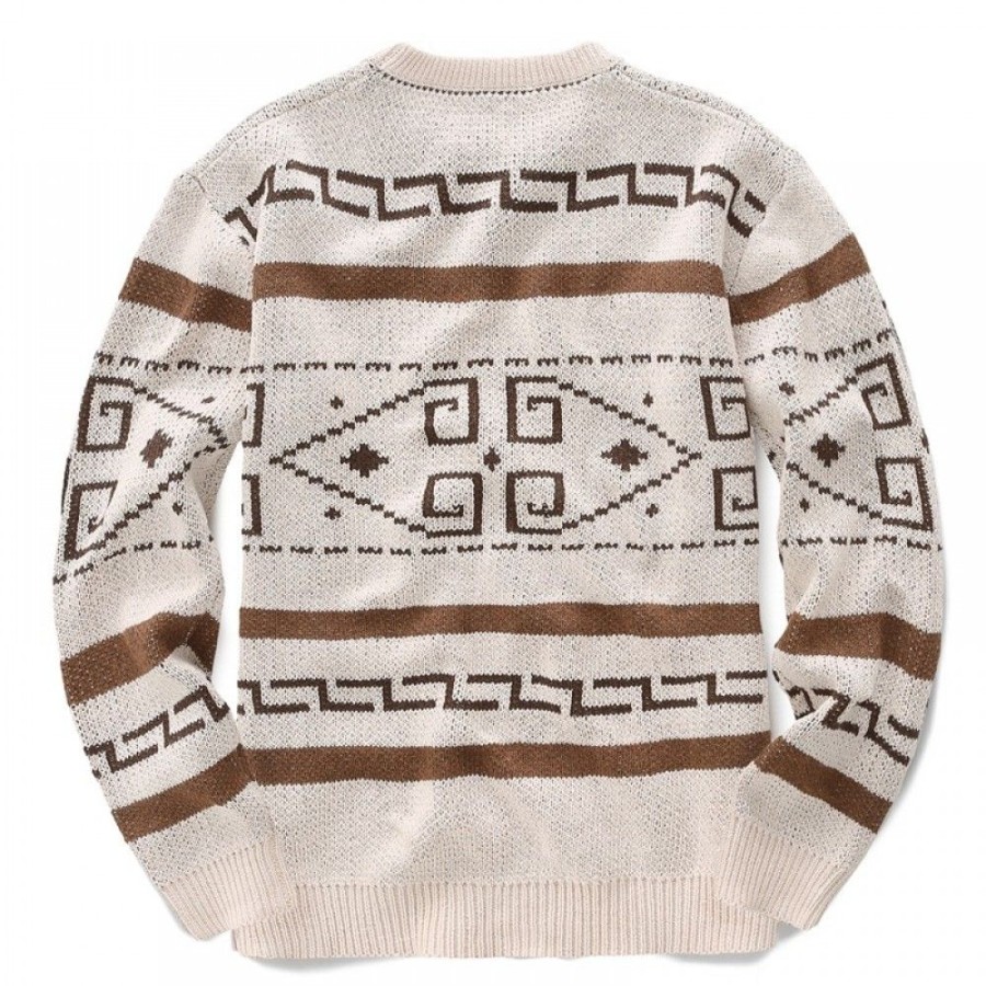 Men'S Favoshape | Men'S Round Neck Aztec Pattern Knit Cowichan Sweater Apricot