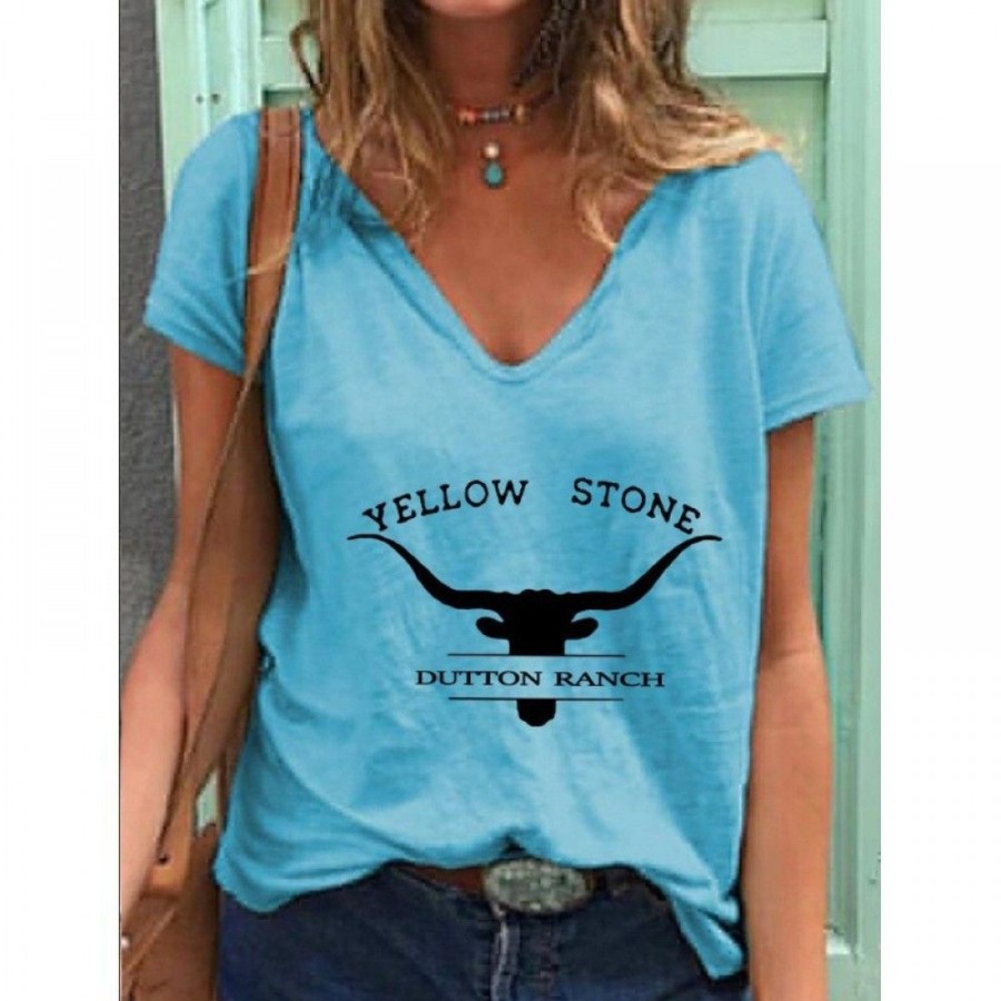 Women'S Favoshape | Women'S Casual Stone Dutton Ranch Printed T-Shirt