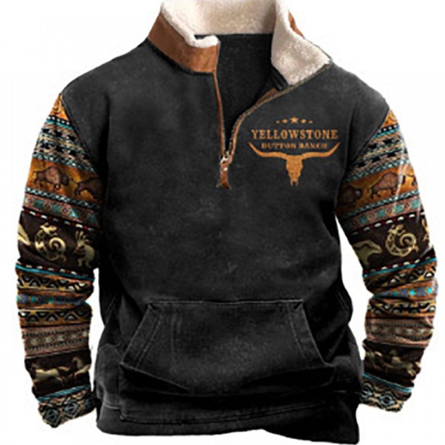 Men'S Favoshape | Men'S Yellowstone Bull Print Stand Collar Sweatshirt