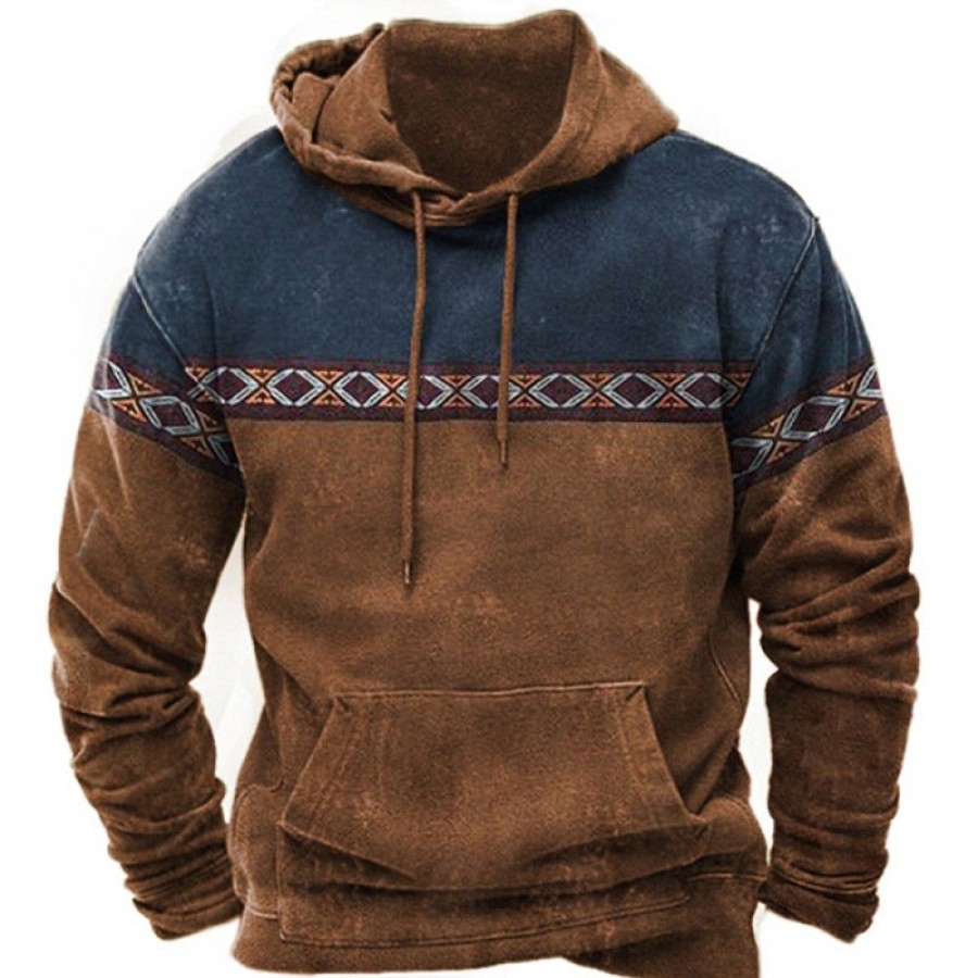 Men'S Favoshape | Men'S Western Cowboy Contrast Drawstring Hoodie