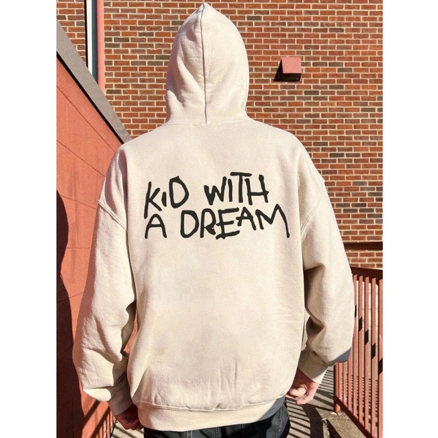 Men'S Favoshape | Men'S Kid With A Dream Drop Shoulder Hoodie Beige