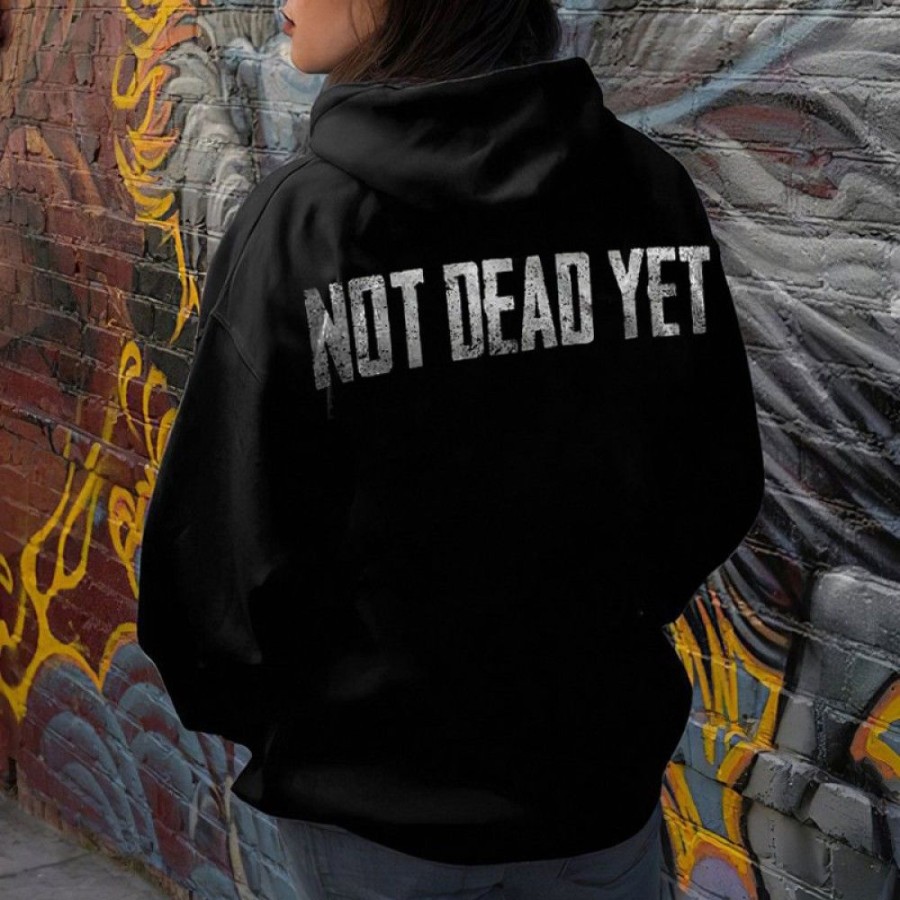 Women'S Favoshape | Women'S Not Dead Yet Printed Hoodie Black