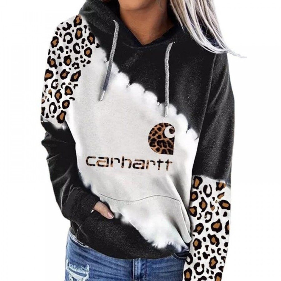 Women'S Favoshape | Women'S Hoodie Letter Printed Leopard Drawstring Hoodie