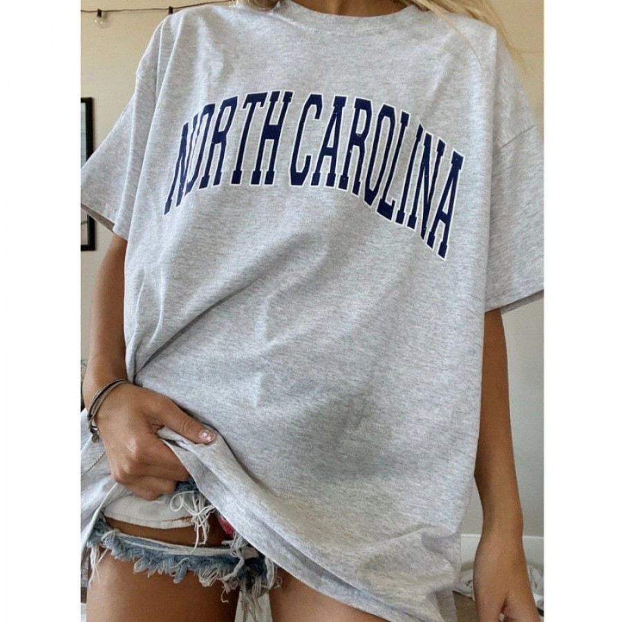 Women'S Favoshape | Women'S North Carolina Printed Cozy Short Sleeves T-Shirt Grey