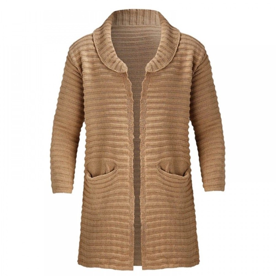 Men'S Favoshape | Men'S Retro Open Front Cable Knitted Shawl Collar Long Cardigan Khaki