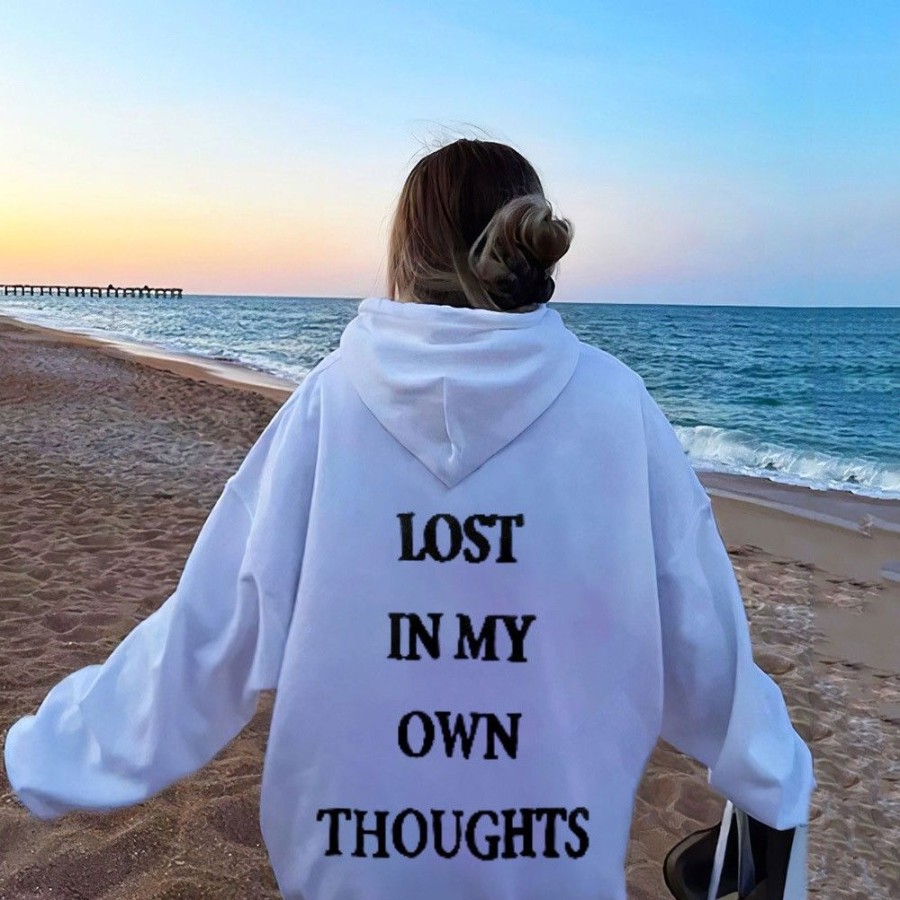 Women'S Favoshape | Women'S Oversized Lost In My Own Thoughts Printed Hoodie