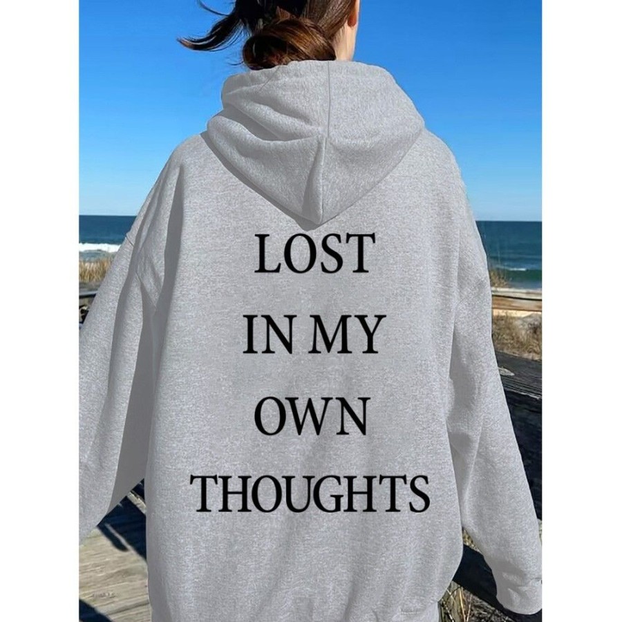 Women'S Favoshape | Women'S Oversized Lost In My Own Thoughts Printed Hoodie