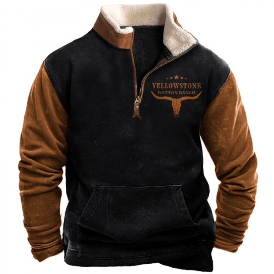 Men'S Favoshape | Men'S Solid Color Yellowstone Dutton Ranch Zip Collar Sweatshirt