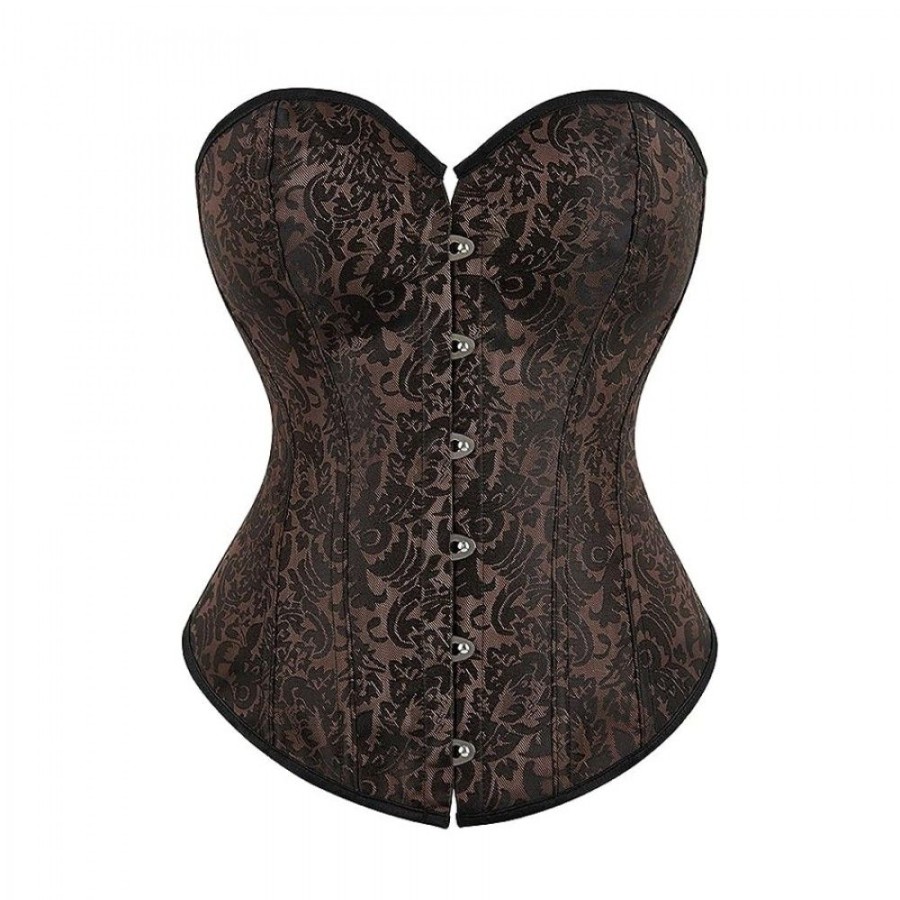 Corsets Favoshape | Women Medieval Strapless Overbust Corset Vintage Floral Lace Up Bustier With Buckle Coffee