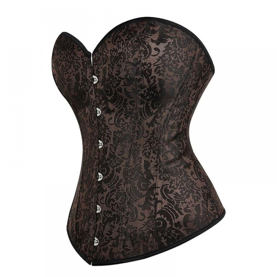 Corsets Favoshape | Women Medieval Strapless Overbust Corset Vintage Floral Lace Up Bustier With Buckle Coffee