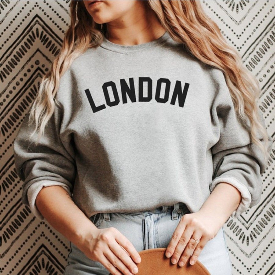 Women'S Favoshape | Women'S London City Lovers Crewneck Sweatshirt Gray