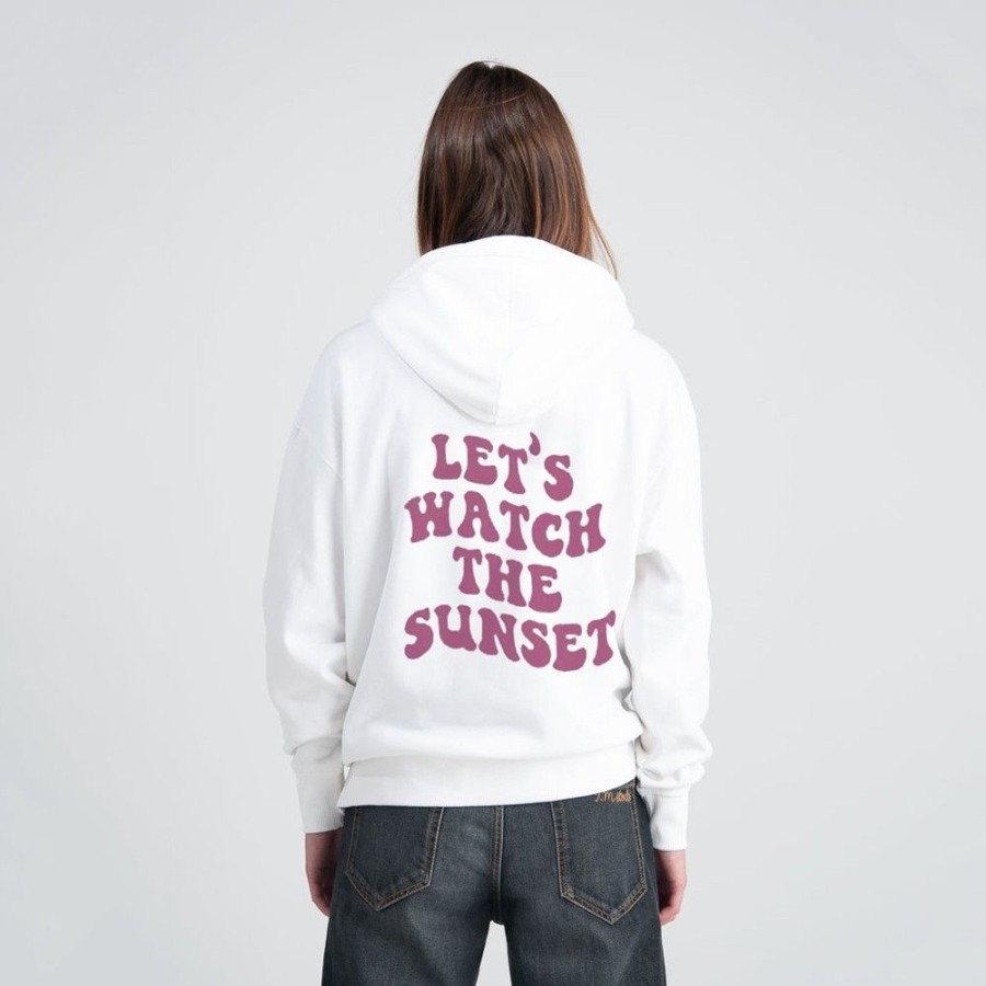 Women'S Favoshape | Women'S Preppy Let'S Watch The Sunset Oversized Hoodie White