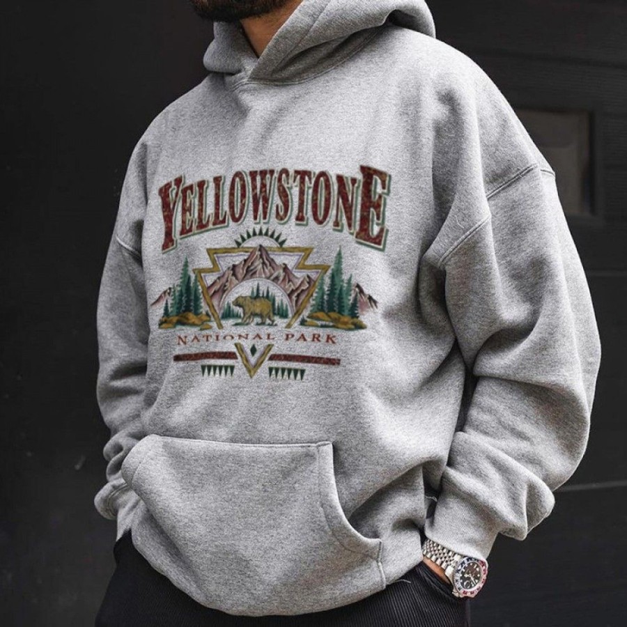 Men'S Favoshape | Men'S Retro Yellowstone National Park Drop Shoulder Hoodie