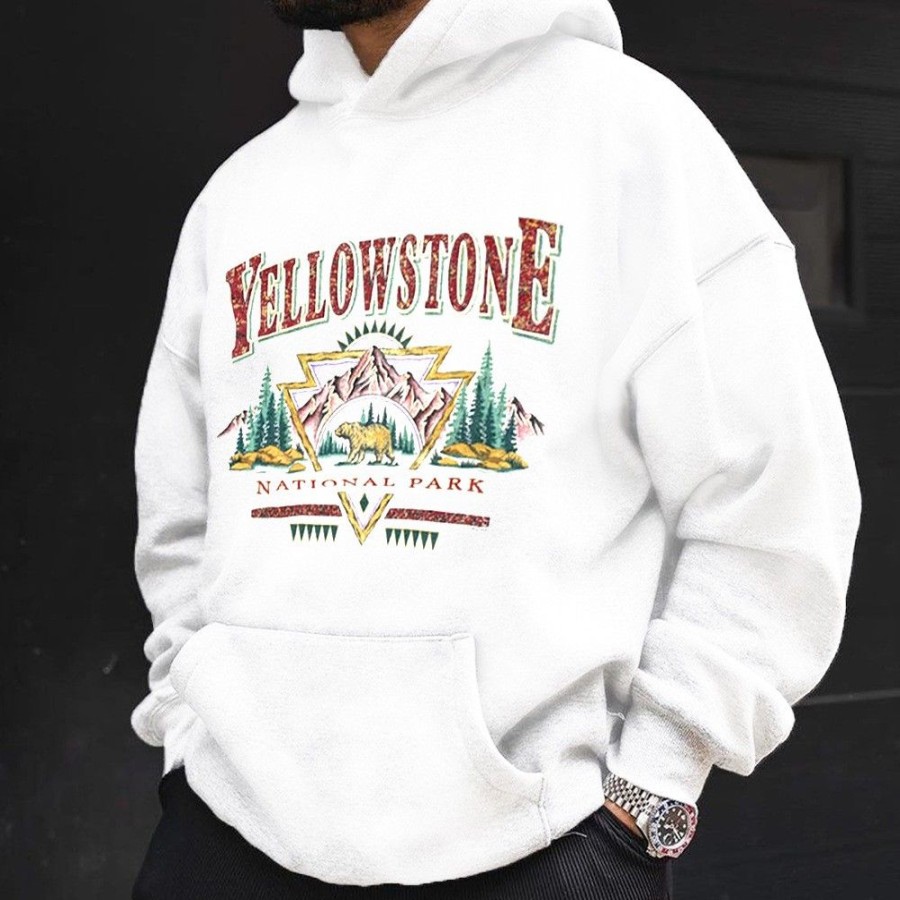 Men'S Favoshape | Men'S Retro Yellowstone National Park Drop Shoulder Hoodie